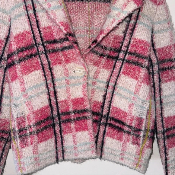 Anthropologie MAEVE Pink Plaid AURELIA SWEATER JACKET CARDIGAN XS - Picture 6 of 11